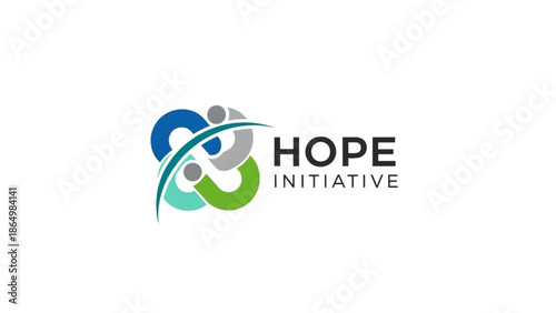 Abstract infinity loop symbol with people figures representing hope and community clean vector logo for social initiatives and support organizations