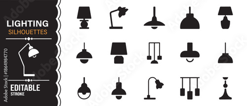 Editable lamp silhouettes set for home decor and interior projects