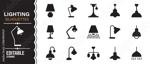 Lamp and light fixture silhouettes collection for interior design