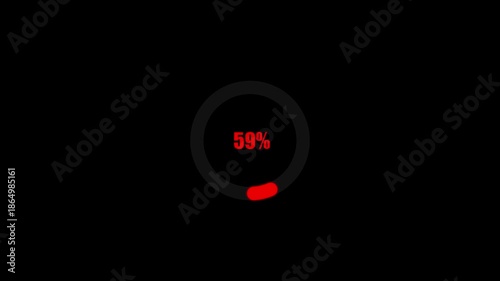 Circle loading animation with transparent on black background, loading icon for download progress Numerical counting from 0 to 100%, circle loading bar 4k video