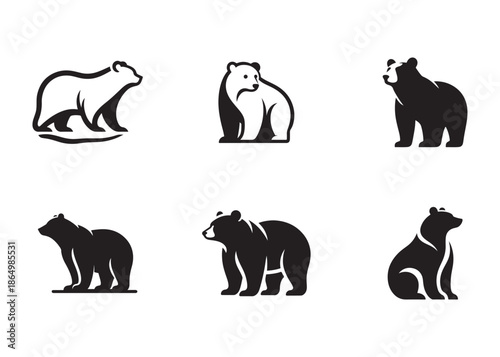 bear vector illustration, grizzly bear silhouettes, bear silhouette logo vector animals, bear black silhouette animals vector set, bear wild animal silhouettes on the white background