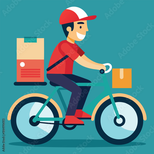 Delivery Boy Riding Bicycle Cartoon Vector