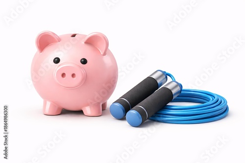 Financial Wellness Concept: Piggy Bank and Jump Rope for a Balanced Lifestyle