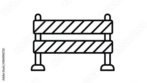 Simple black and white drawing of a barricade a construction barrier silhouette