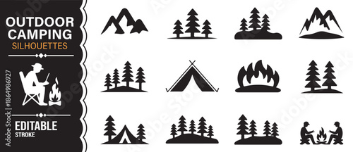 Camping and adventure silhouettes collection for outdoor design