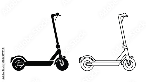 Two electric scooters one in black and one in white silhouette