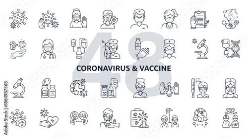 Coronavirus and vaccine icons for health and medical use