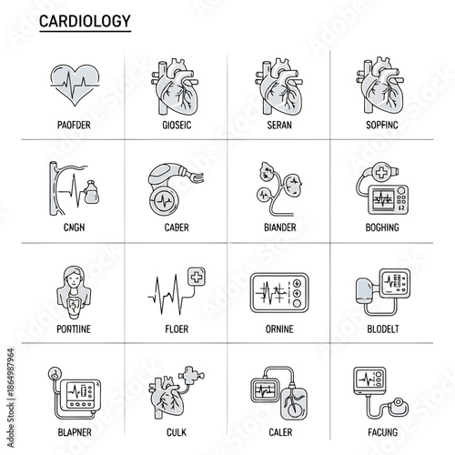 Cardiology medical icons set for healthcare and medicine