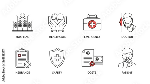 Medical icons set for healthcare and wellness concepts