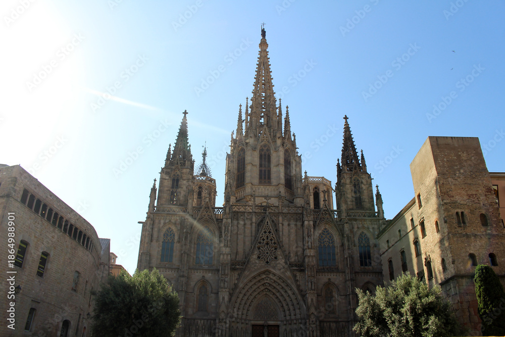 Fototapeta premium Front view of of Barcelona Cathedral taken in July 2024.