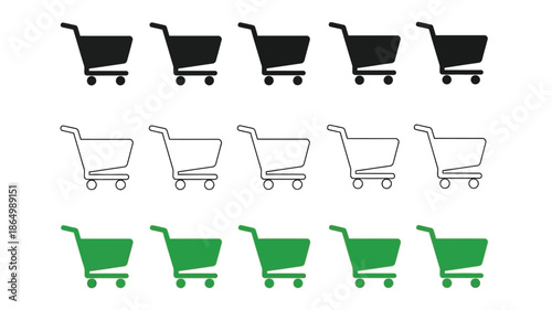 Multiple shopping carts in varying styles a black and green silhouette