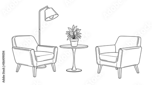 A versatile and minimalist living room arrangement including a comfortable sofa bed, a sleek coffee table, a modern floor lamp, a white sideboard, and a warm area rug.