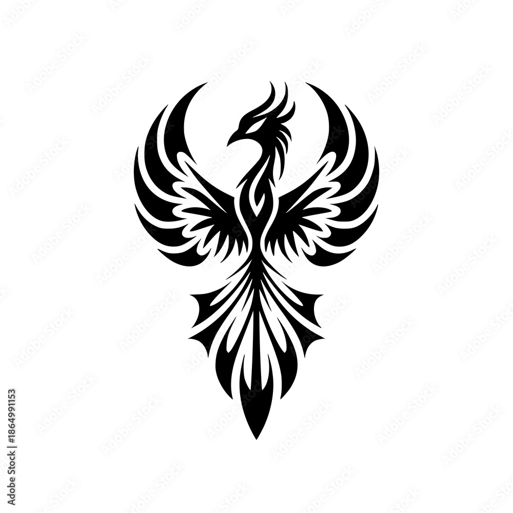 Obraz premium Stunning black phoenix rising with tribal style wings spread