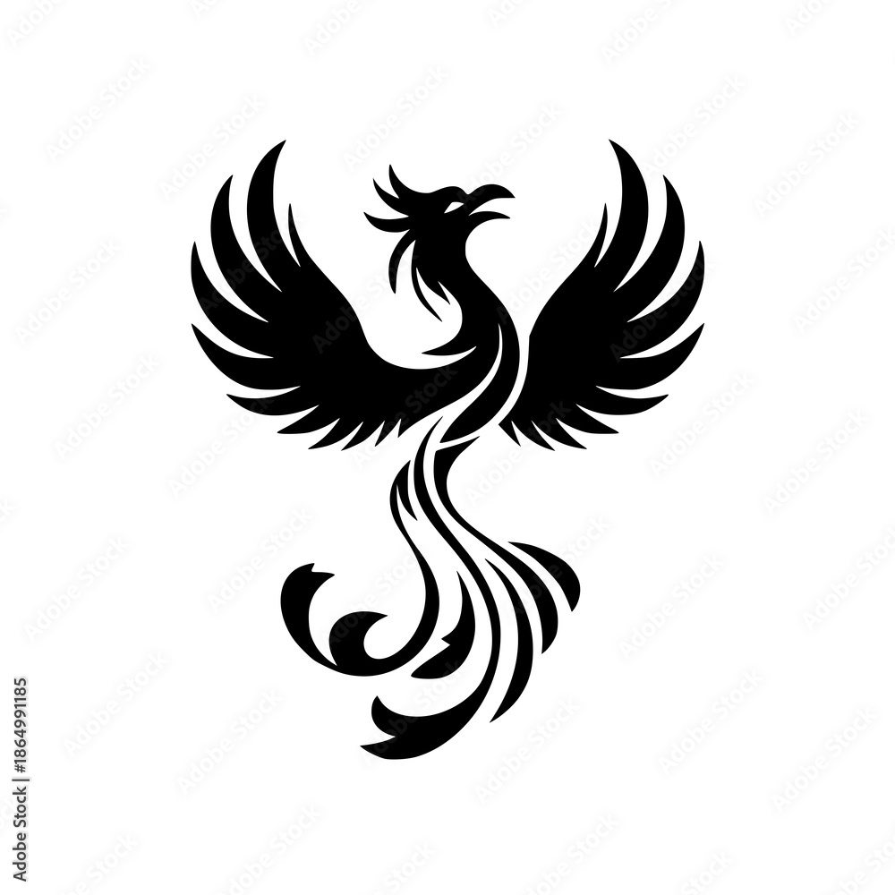 Obraz premium Majestic phoenix rising with wings spread wide in black silhouette