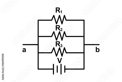 Parallel Resistor Network Circuit Diagram With Battery Symbol and Terminal Connectors