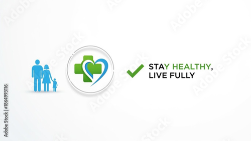 Family health icon with a cross and heart symbol promoting wellness and a healthy lifestyle perfect for medical or insurance branding