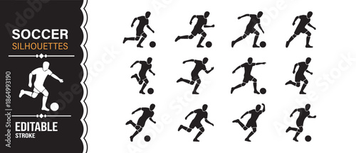 Football action silhouettes collection of soccer player movements