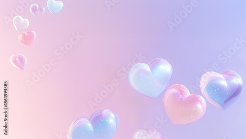 ピンクと紫のパステルカラーの背景に浮かぶ透明感のあるハート