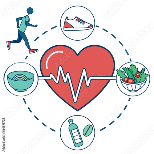 Heart health icon featuring a pulse and representing overall wellness