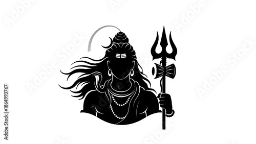 Shiva minimal line art illustration on black background showing hindu devotion spiritual faith religious symbol design suitable for festival and commercial use