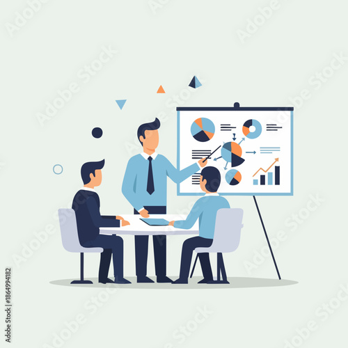 Flat Illustration Group of People Business Meeting Presentation Discussion