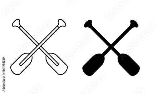 crossed oars icons in line and solid style for boat or water sports