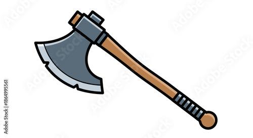 Vector illustration of a cartoon axe with a sturdy wooden handle, perfect for design projects