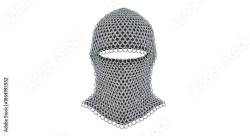 Detailed vector illustration of medieval chain mail balaclava headgear, offering historical protection for knights and warriors, isolated on a white background, representing ancient combat attire