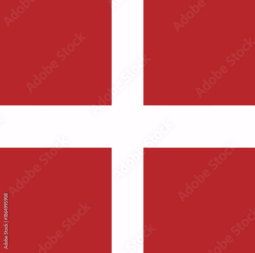 The Danish flag with white cross on red background