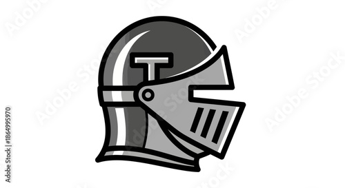 Graphic illustration of a medieval knight's helmet featuring a closed visor, symbolizing honor, protection, and historical strength for various design applications