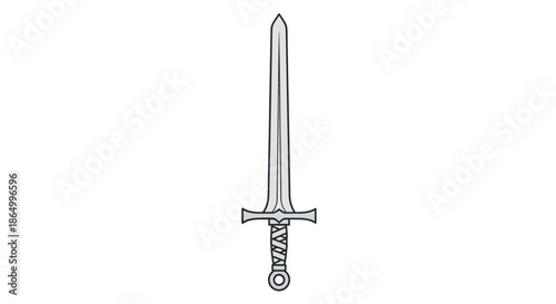 A detailed line art illustration of a classic medieval sword, perfect for historical designs