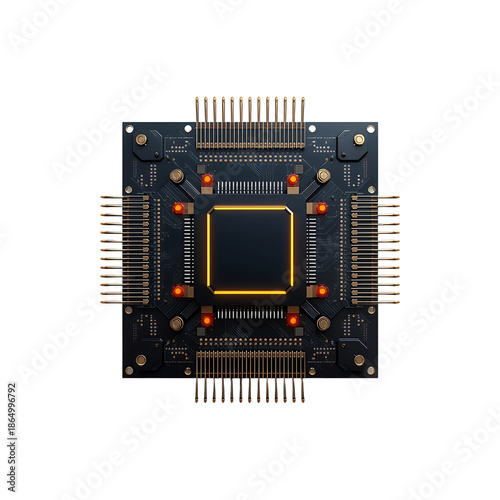AI Processor Microchip Square Design Isolated on Transparent Background PNG