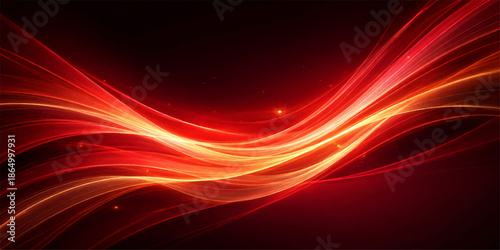 Abstract red background pattern of flowing glowing lines and curves with a wave design