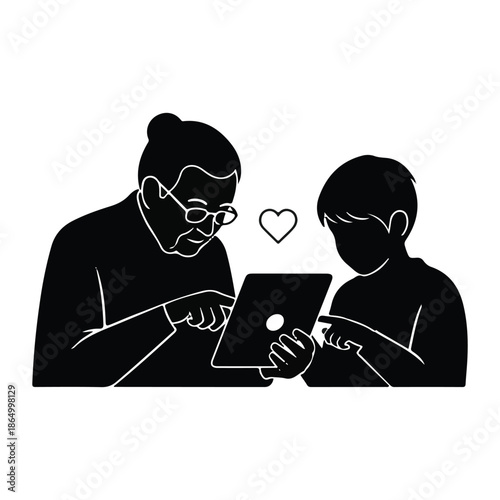 Mother and child using tablet together