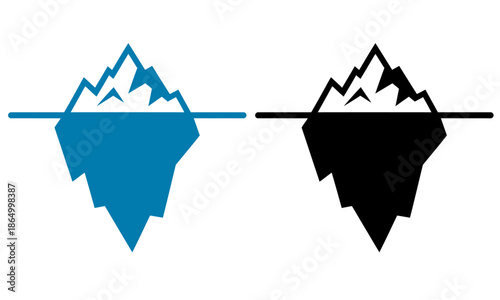 Iceberg floating in water with visible and hidden parts in blue and black
