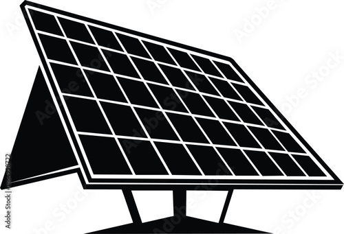 Solar panel icon in modern black silhouette for renewable energy themes, clean power branding, and eco technology