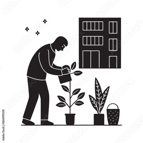 Winter City Apartment Plant Corner Scene