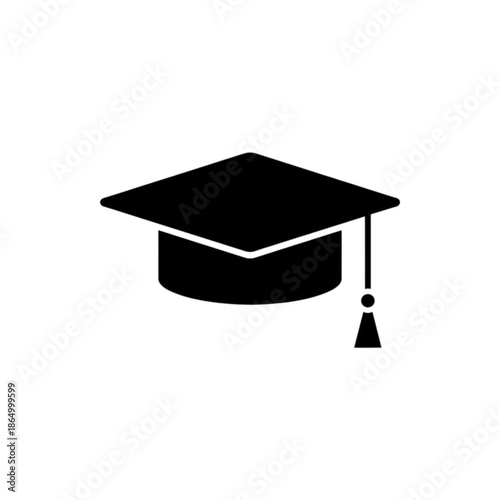 A minimalist black and white vector image of a traditional academic graduation cap (mortarboard) with a tassel, symbolizing the successful completion of a degree or educational program