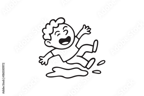 Happy Smiling Cartoon boy to stumble on white background.