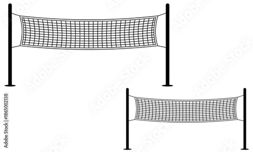 Two black volleyball nets with posts on a transparent background  sports equipment