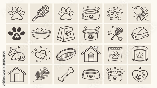 Cute dog icons and symbols for pet care and love