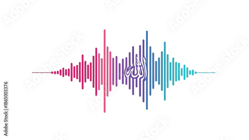 Colorful sound wave graphic with pink, purple, and blue bars on a white background, conveying a vibrant and dynamic visual representation of audio.