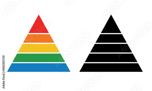 Pyramid shapes in rainbow and black colors side by side