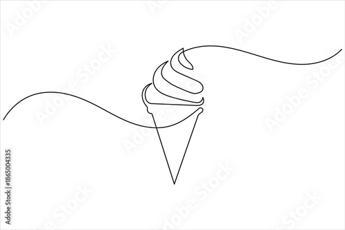 Minimalist one line art drawing of a soft serve ice cream cone