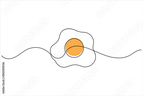 Minimalist continuous line art drawing of a fried egg on white background