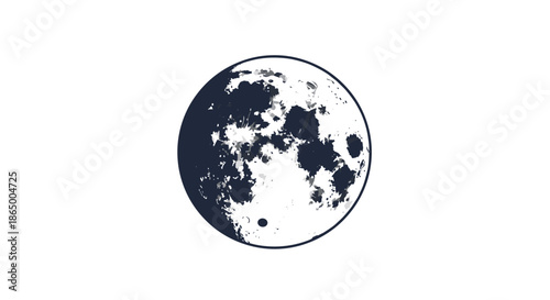 Stylized black and white illustration of the moon with detailed craters, perfect for celestial, space, or mystical-themed designs.