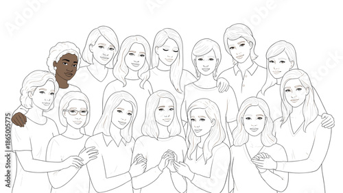 Diverse group of women supporting each other in unity and friendship, Generative AI.