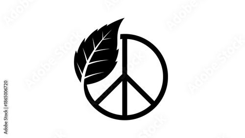 Peace symbol with green leaf, representing environmental protection and global harmony.