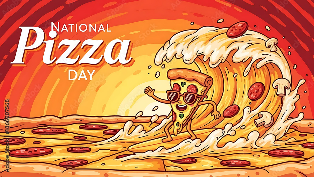 Fototapeta premium Celebrate national pizza day with a cheesy wave
