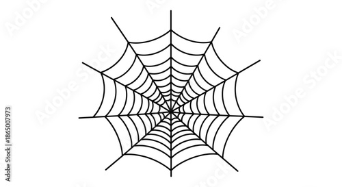 Minimalist black and white animation of a spider web being spun, creating a symmetrical pattern against a stark white background.
